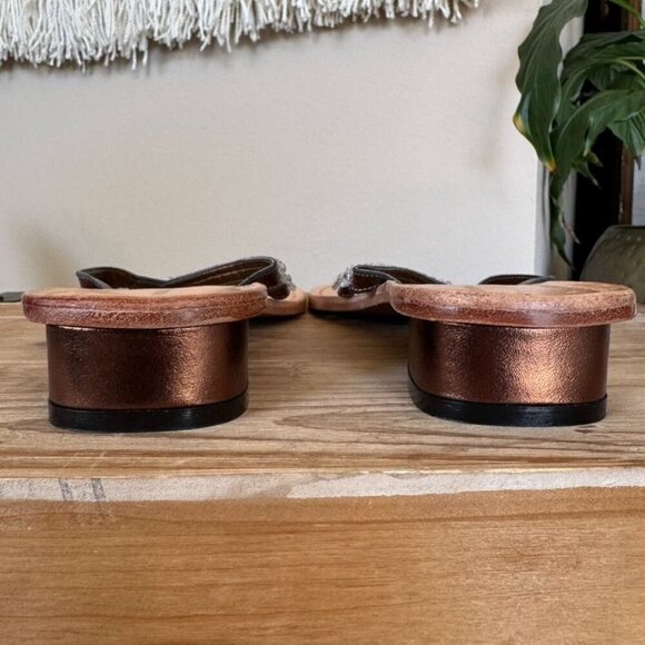 Athena Alexander Metallic Brown Rhinestone Embellished Low Heeled Thing Sandal - Picture 9 of 13